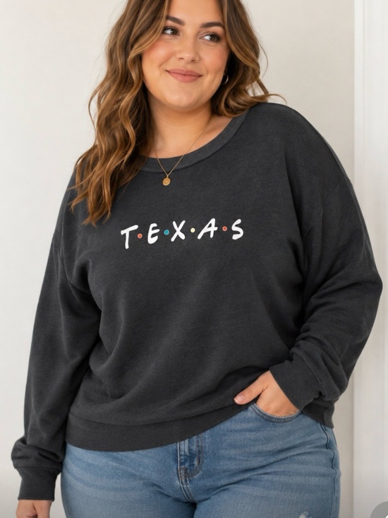 State of Mind Sweaters - Charcoal 'TEXAS' Graphic Sweatshirt Friends XXL Cozy Fall Winter Loungewear